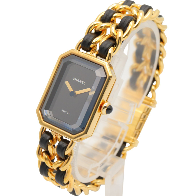 香奈兒 (Chanel) CHANEL Première L 女士腕錶，鍍金 (GP)，皮革錶帶，黑色，H0001-1