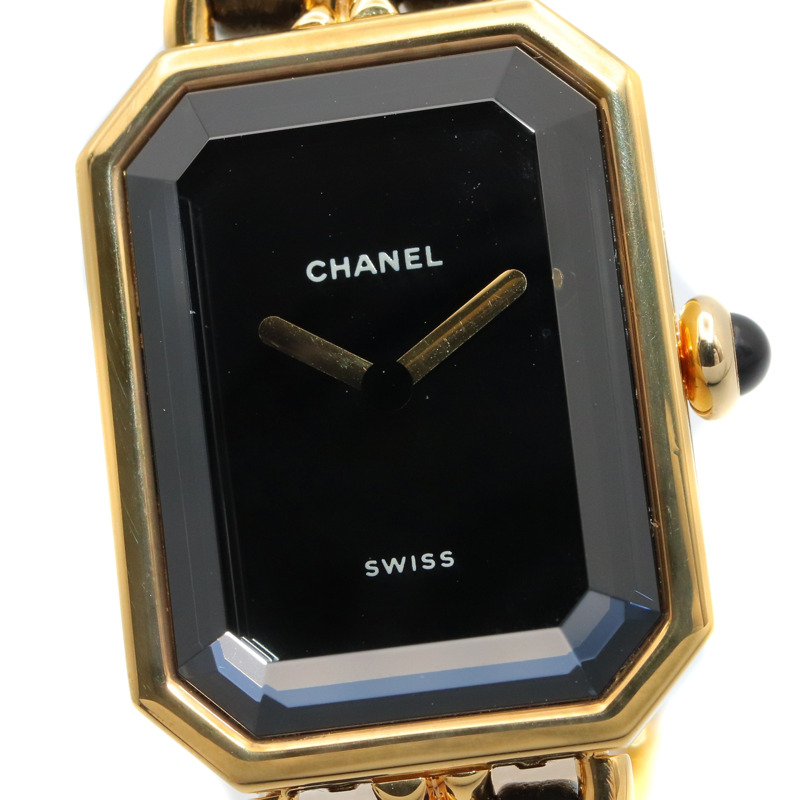 香奈兒 (Chanel) CHANEL Première L 女士腕錶，鍍金 (GP)，皮革錶帶，黑色，H0001-2