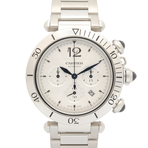 卡地亞 Pasha de Chronograph 腕錶，不鏽鋼材質，男士，銀色，WSPA0018