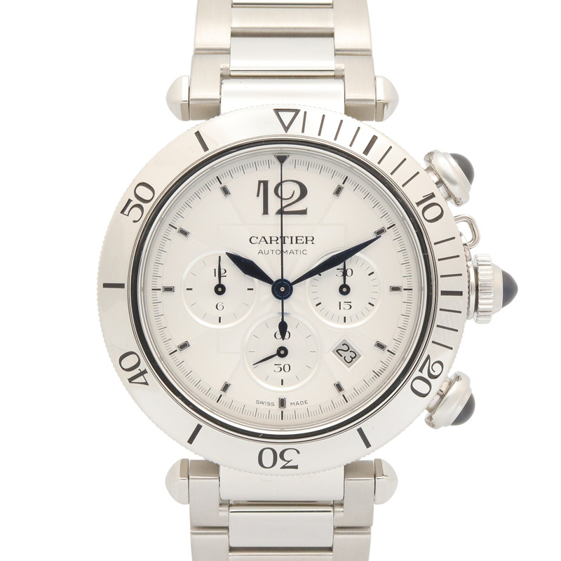 卡地亞 Pasha de Chronograph 腕錶，不鏽鋼材質，男士，銀色，WSPA0018-0