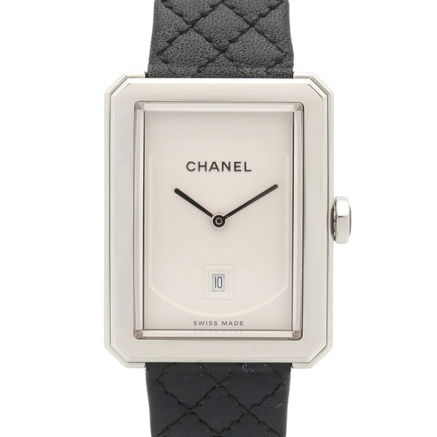 香奈兒男友腕錶，不鏽鋼錶殼，皮革錶帶，女士，白色 (H6954)