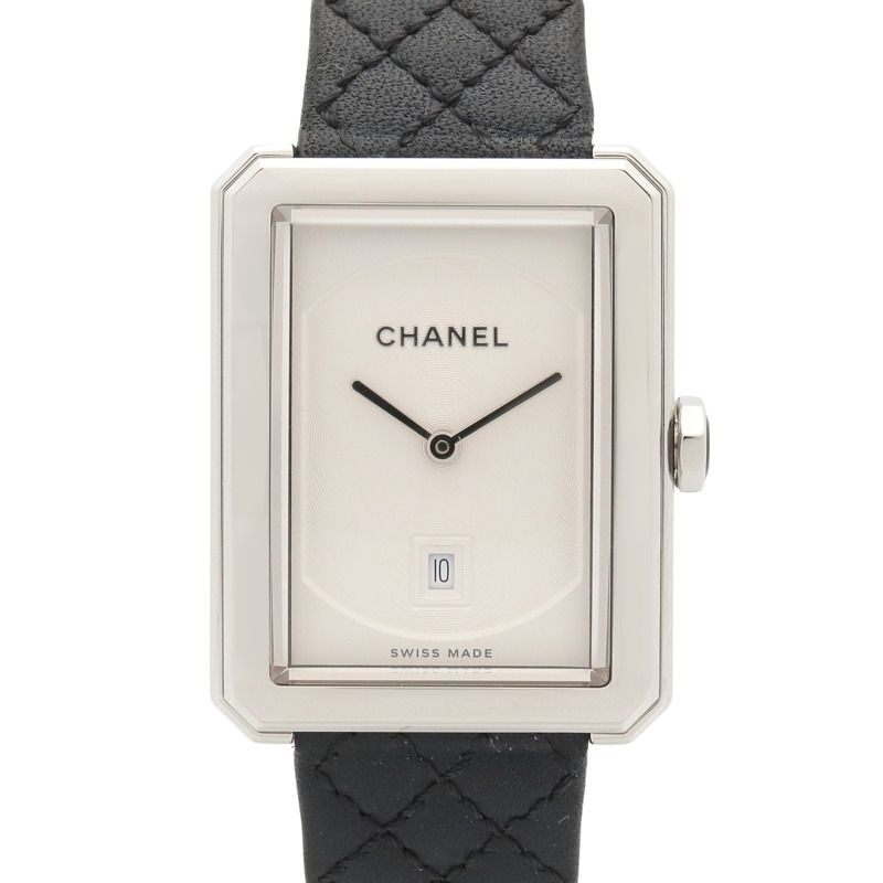 香奈兒男友腕錶，不鏽鋼錶殼，皮革錶帶，女士，白色 (H6954)-0