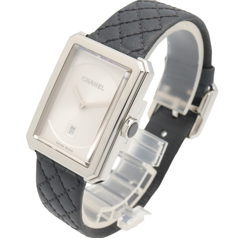 香奈兒男友腕錶，不鏽鋼錶殼，皮革錶帶，女士，白色 (H6954)-1