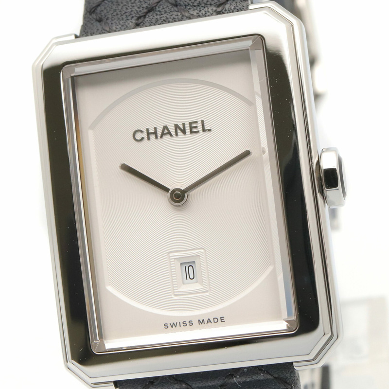 香奈兒男友腕錶，不鏽鋼錶殼，皮革錶帶，女士，白色 (H6954)-2