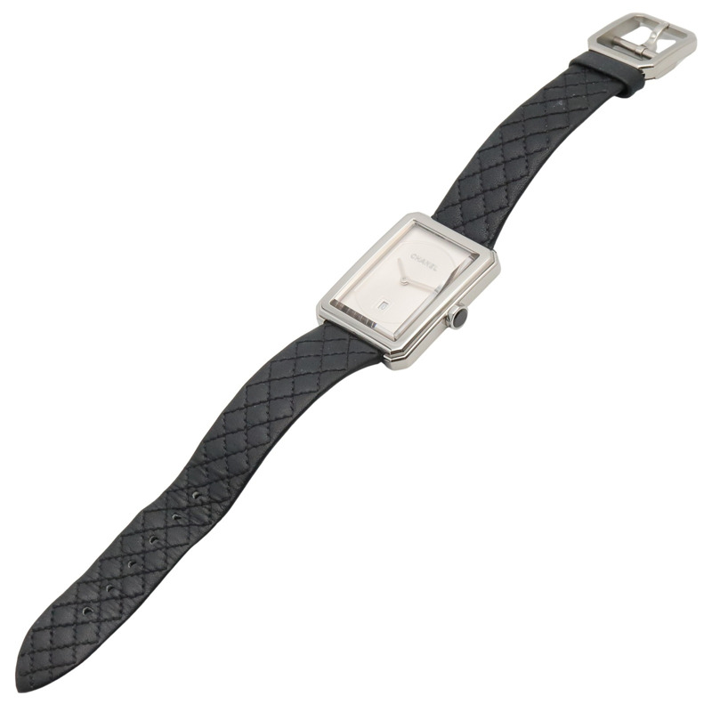 香奈兒男友腕錶，不鏽鋼錶殼，皮革錶帶，女士，白色 (H6954)-3