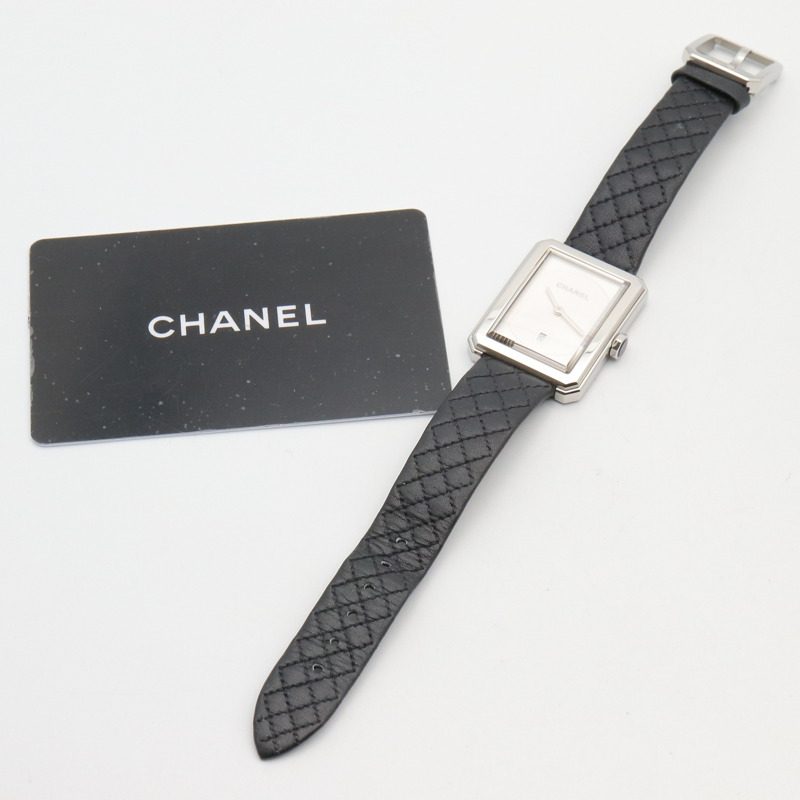 香奈兒男友腕錶，不鏽鋼錶殼，皮革錶帶，女士，白色 (H6954)-9