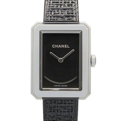 香奈兒男友風斜紋軟呢腕錶，不鏽鋼材質，女款，黑色，H5317