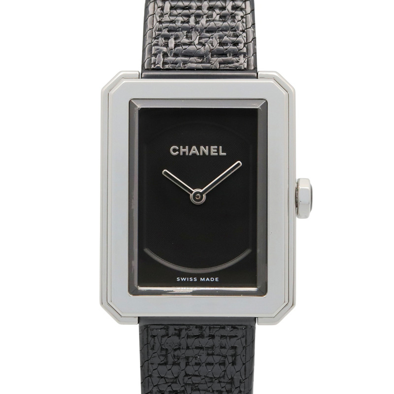 香奈兒男友風斜紋軟呢腕錶，不鏽鋼材質，女款，黑色，H5317-0