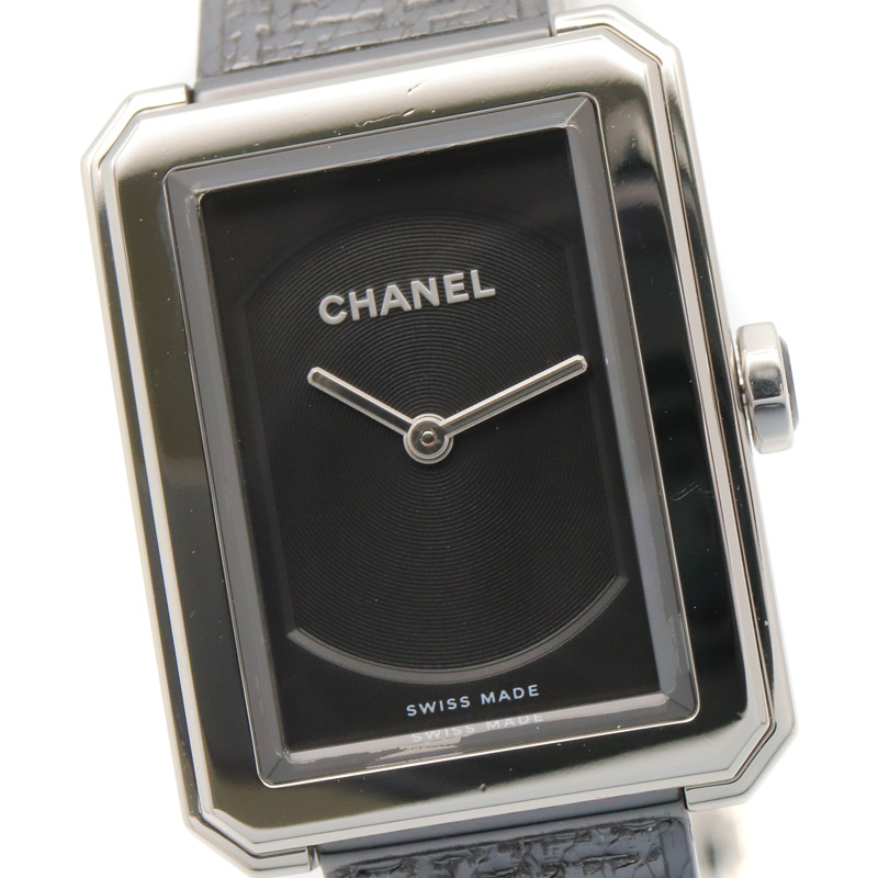 香奈兒男友風斜紋軟呢腕錶，不鏽鋼材質，女款，黑色，H5317-2