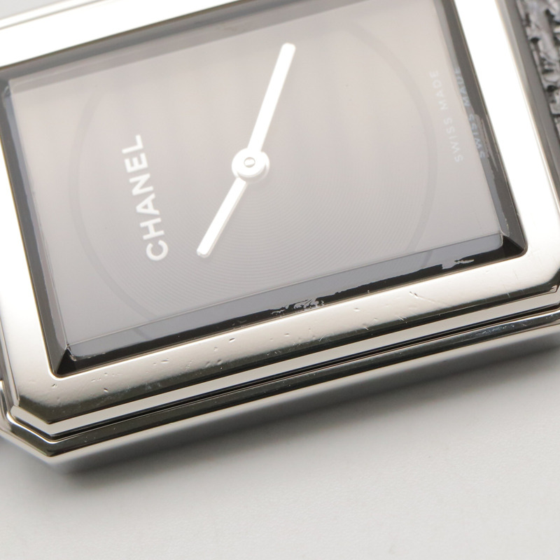 香奈兒男友風斜紋軟呢腕錶，不鏽鋼材質，女款，黑色，H5317-14