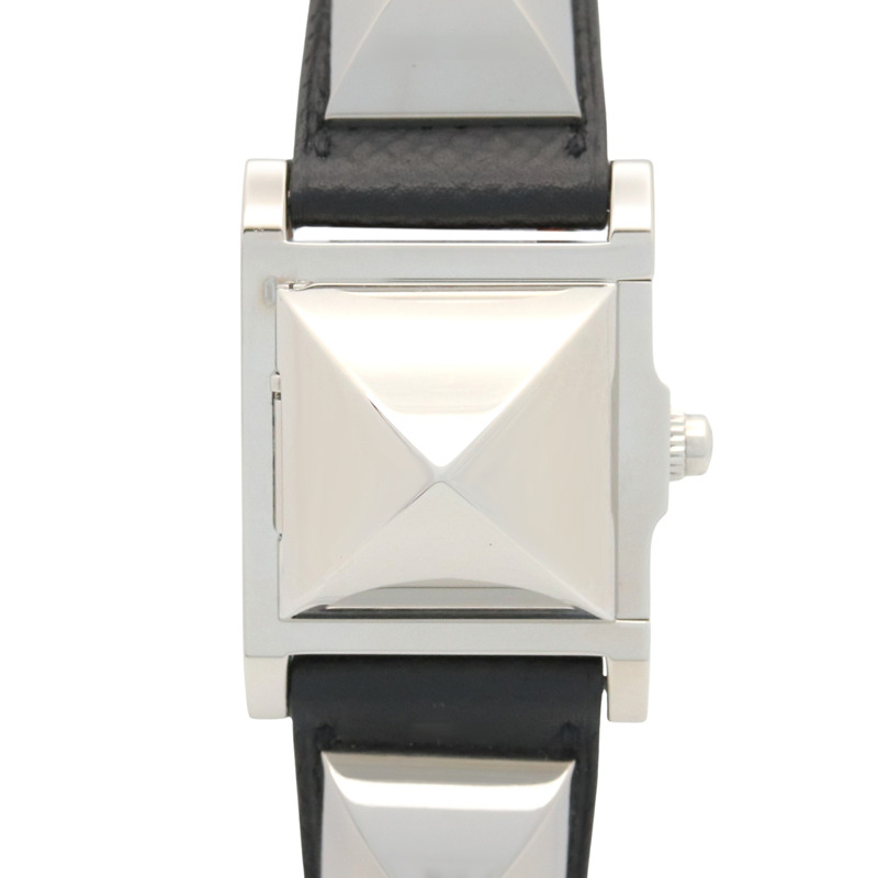 愛馬仕 Medor 女士腕錶，不鏽鋼錶殼配皮錶帶，銀色，型號 ME3.210-1