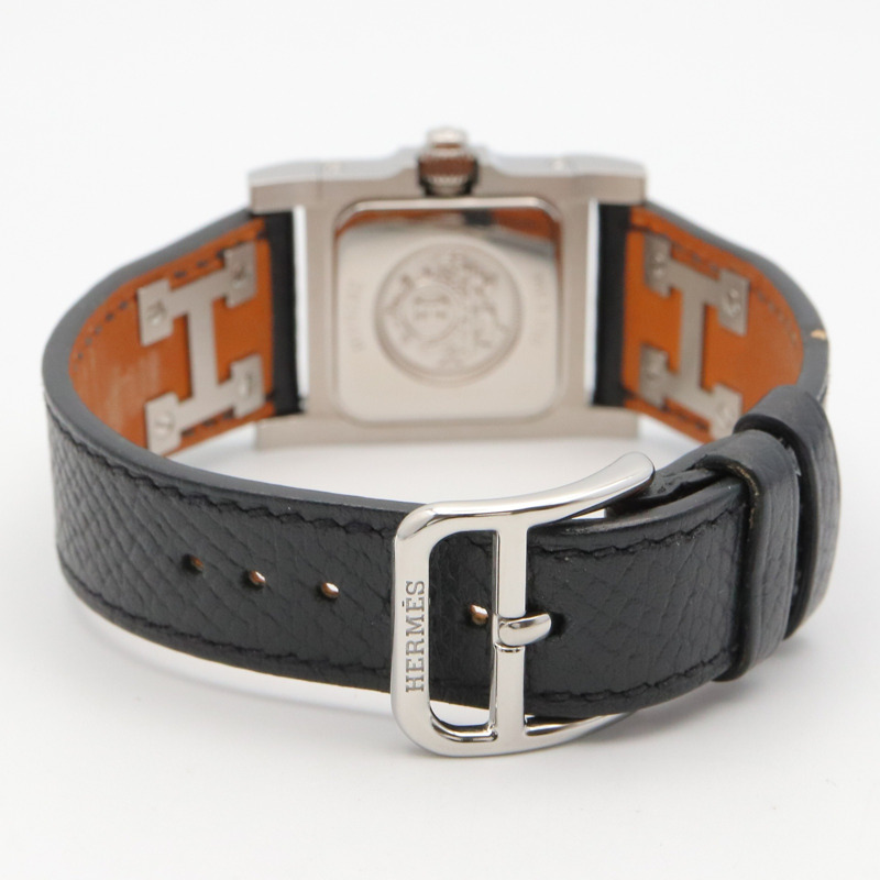 愛馬仕 Medor 女士腕錶，不鏽鋼錶殼配皮錶帶，銀色，型號 ME3.210-6