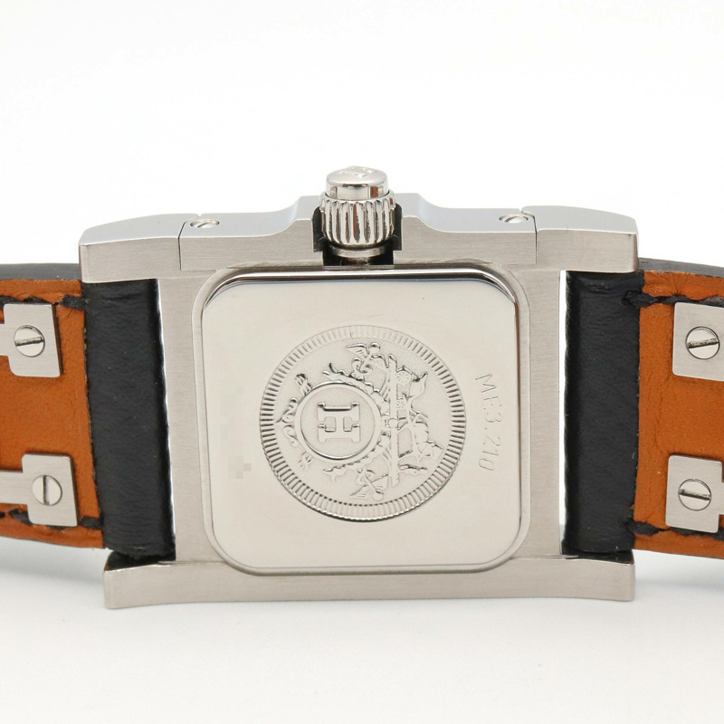 愛馬仕 Medor 女士腕錶，不鏽鋼錶殼配皮錶帶，銀色，型號 ME3.210-7