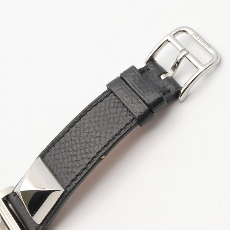 愛馬仕 Medor 女士腕錶，不鏽鋼錶殼配皮錶帶，銀色，型號 ME3.210-17