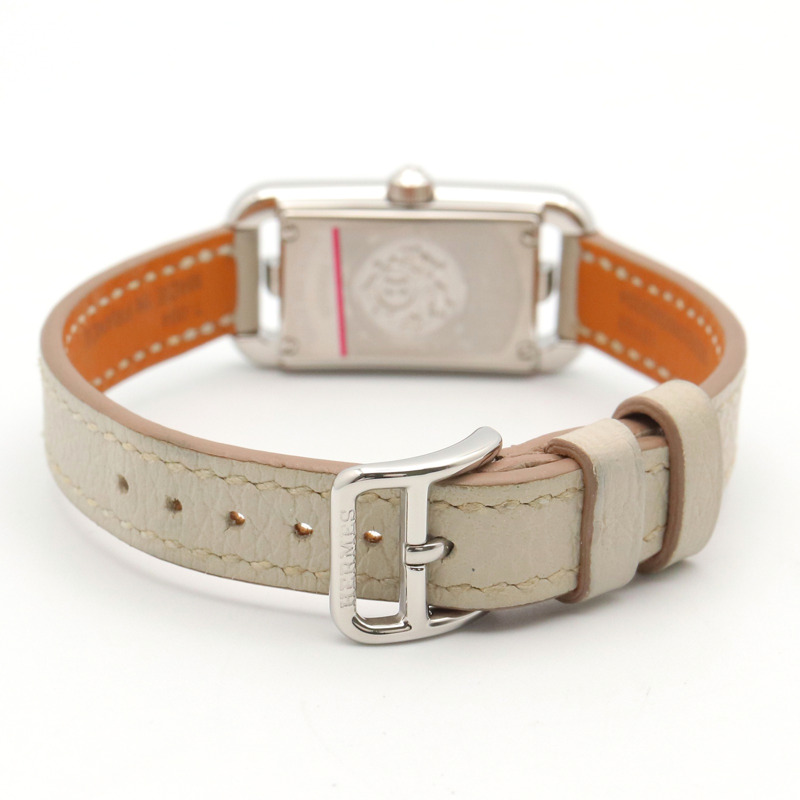 愛馬仕 Nantucket Mini Jeté de Diamant 腕錶，不鏽鋼錶殼，鑲鑽，皮革錶帶，女士款，銀色，NA2.131-4