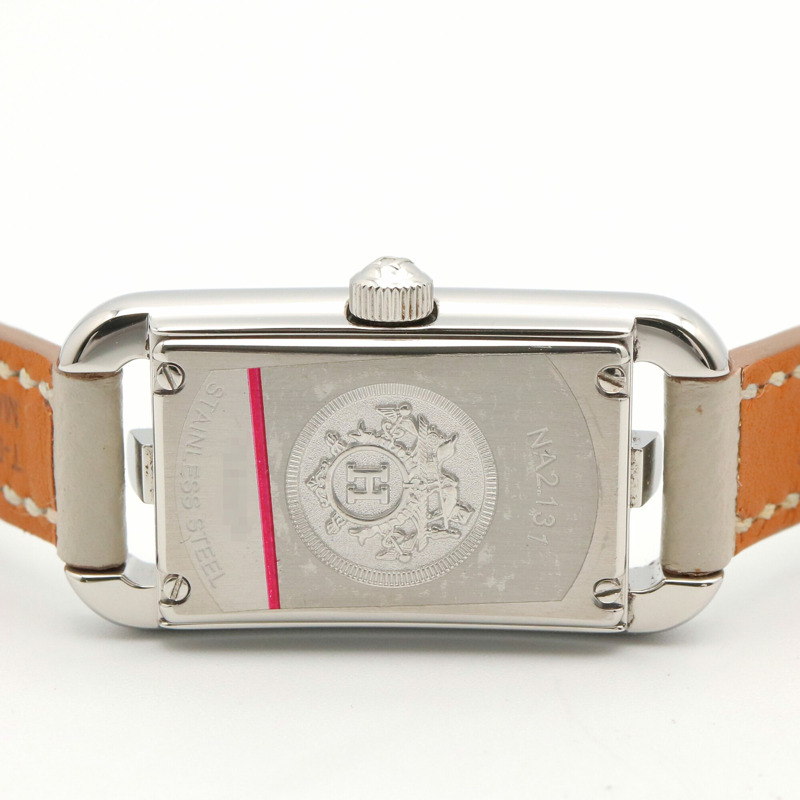 愛馬仕 Nantucket Mini Jeté de Diamant 腕錶，不鏽鋼錶殼，鑲鑽，皮革錶帶，女士款，銀色，NA2.131-5