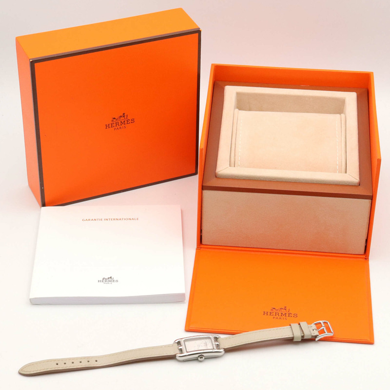 愛馬仕 Nantucket Mini Jeté de Diamant 腕錶，不鏽鋼錶殼，鑲鑽，皮革錶帶，女士款，銀色，NA2.131-9