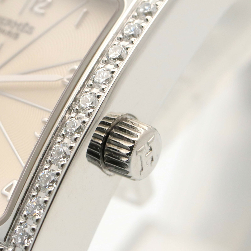 愛馬仕 H 系列腕錶，鑲鑽錶圈，不鏽鋼材質，女錶，銀色，型號 HH1.230-5