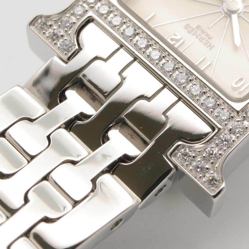 愛馬仕 H 系列腕錶，鑲鑽錶圈，不鏽鋼材質，女錶，銀色，型號 HH1.230-13