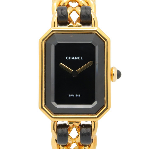 香奈兒 (Chanel) CHANEL Première S 女士腕錶，鍍金 (GP)，皮革錶帶，黑色，H0001