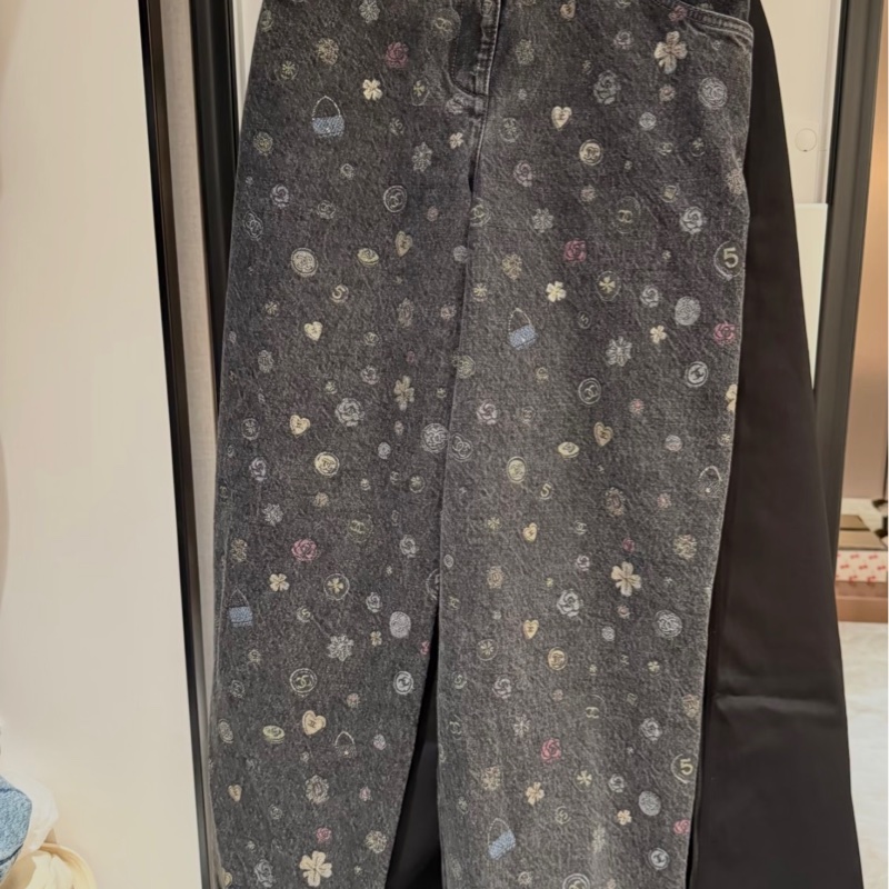 Chanel25B塗鴉爆款寬版牛仔褲-0