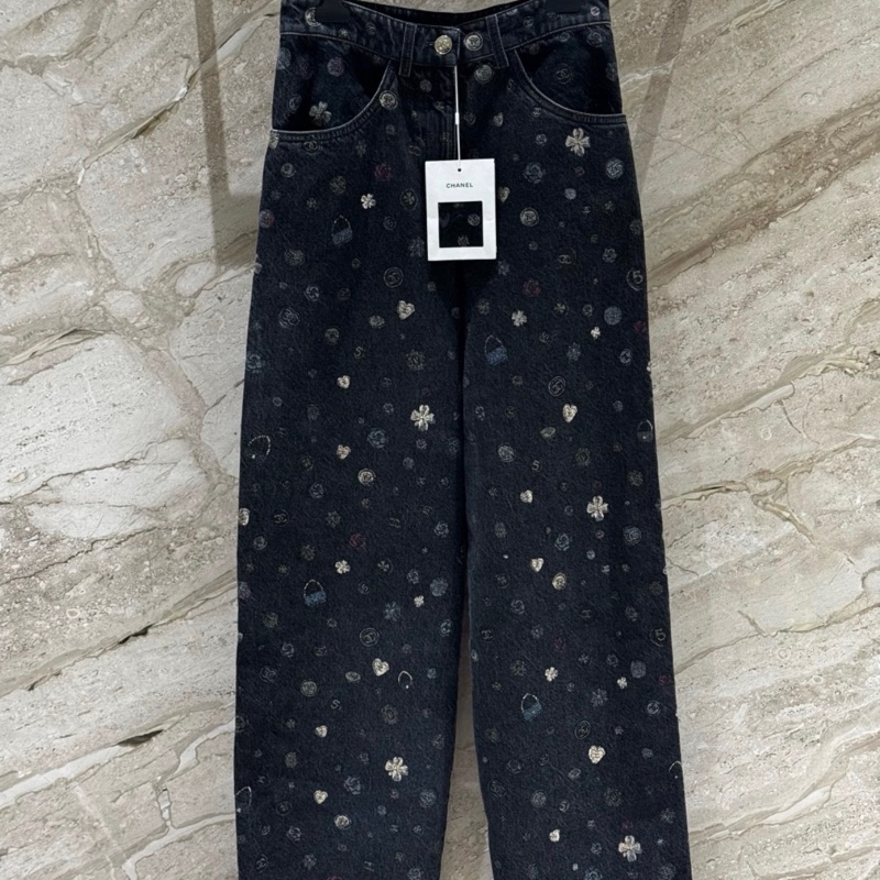 Chanel25B塗鴉爆款寬版牛仔褲-1