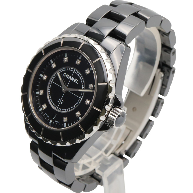 香奈兒 J12 男士 11 鑽陶瓷腕錶，黑色，型號 H2124-1