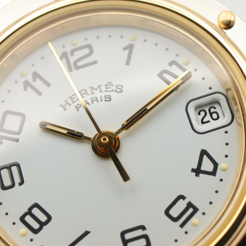 愛馬仕 Clipper 系列腕錶，鍍金不鏽鋼材質，女士款，白色，CL4.220-8