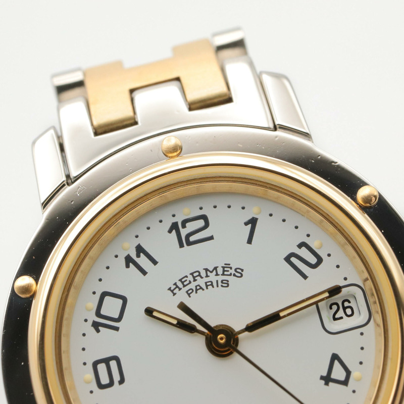 愛馬仕 Clipper 系列腕錶，鍍金不鏽鋼材質，女士款，白色，CL4.220-9