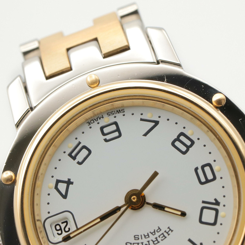 愛馬仕 Clipper 系列腕錶，鍍金不鏽鋼材質，女士款，白色，CL4.220-10