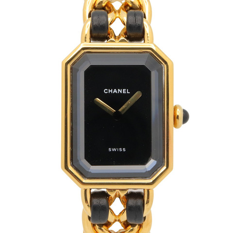 香奈兒 (Chanel) CHANEL Première M 系列腕錶，鍍金皮革錶帶，女士款，黑色，H0001