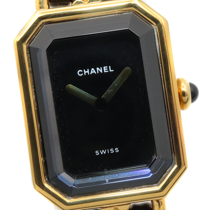 香奈兒 (Chanel) CHANEL Première M 系列腕錶，鍍金皮革錶帶，女士款，黑色，H0001-2