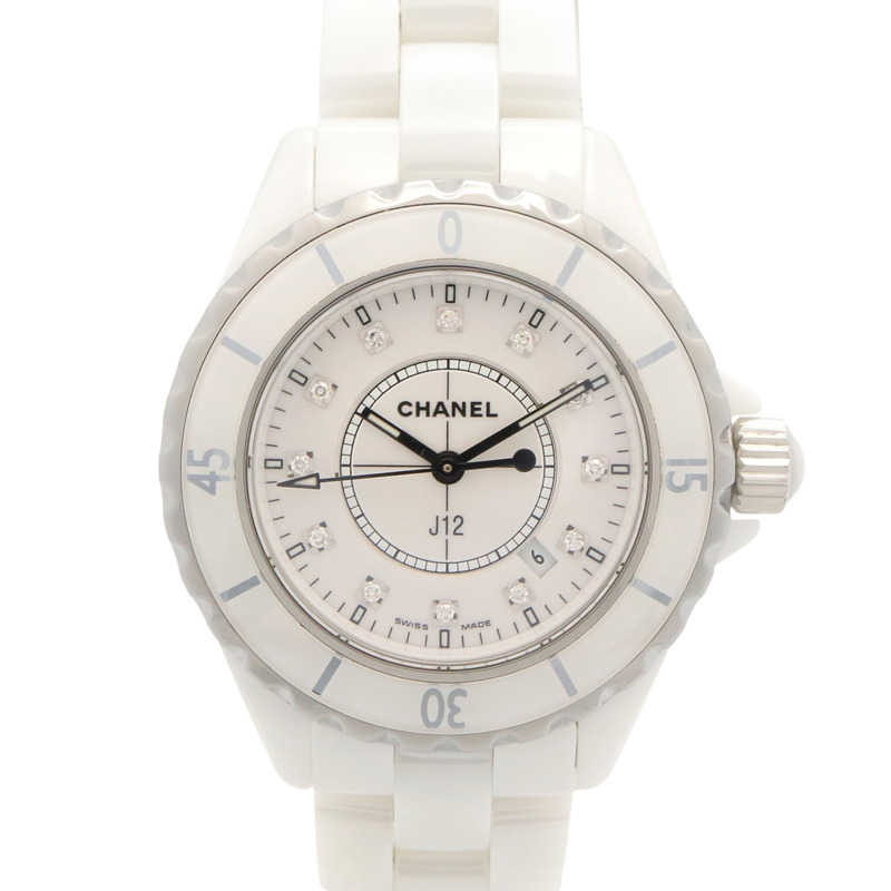 香奈兒 J12 12鑽陶瓷女錶，白色 (H1628)-0