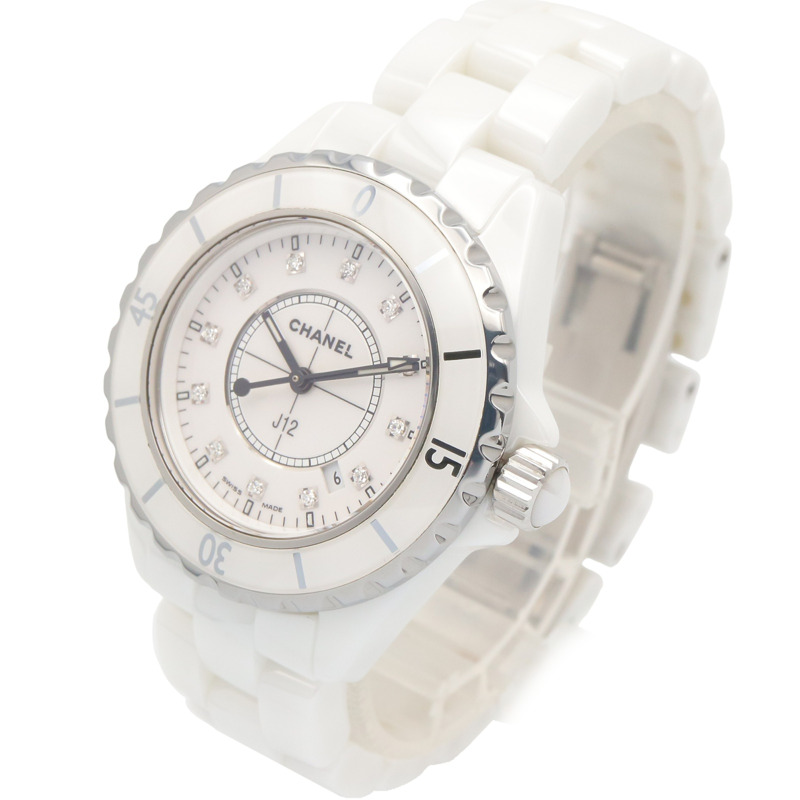 香奈兒 J12 12鑽陶瓷女錶，白色 (H1628)-1