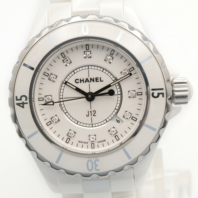 香奈兒 J12 12鑽陶瓷女錶，白色 (H1628)-2