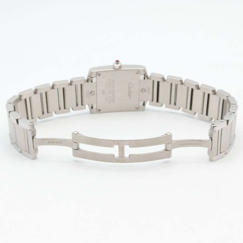 卡地亞 Tank Française SM 女士腕錶，不鏽鋼材質，粉紅錶殼，型號 W51028Q3-3