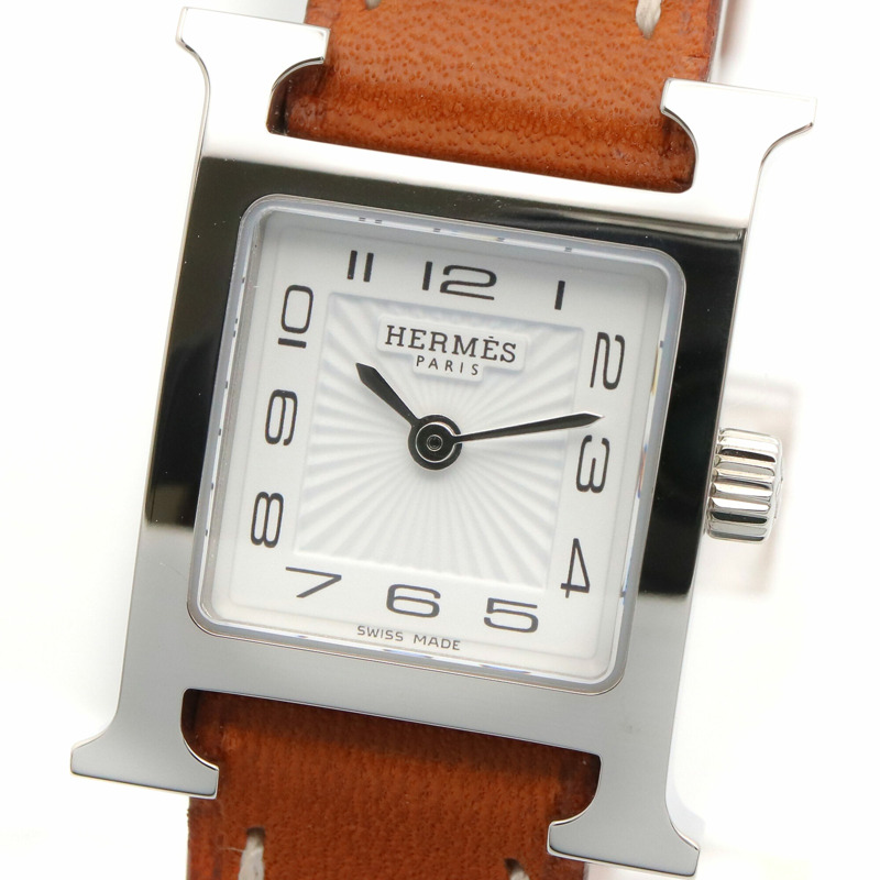 愛馬仕 H-Watch 迷你腕錶，不鏽鋼錶殼，皮革錶帶，女士款，白色 (HH1.110)-2