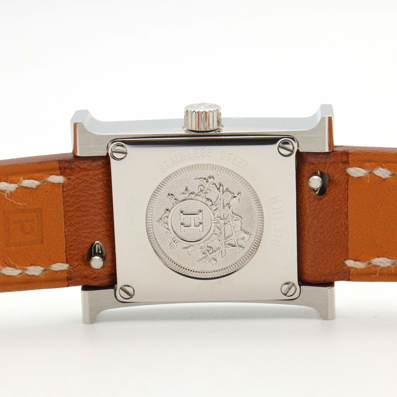 愛馬仕 H-Watch 迷你腕錶，不鏽鋼錶殼，皮革錶帶，女士款，白色 (HH1.110)-5