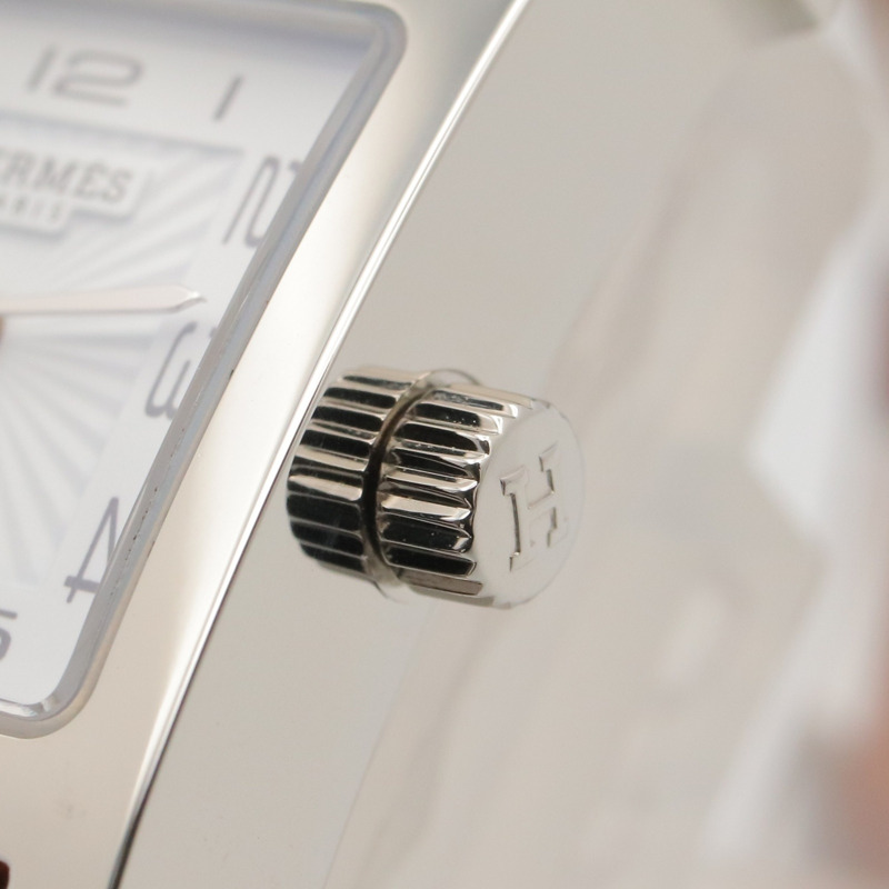 愛馬仕 H-Watch 迷你腕錶，不鏽鋼錶殼，皮革錶帶，女士款，白色 (HH1.110)-6