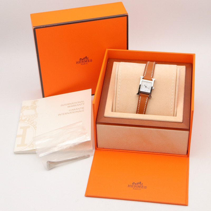 愛馬仕 H-Watch 迷你腕錶，不鏽鋼錶殼，皮革錶帶，女士款，白色 (HH1.110)-9
