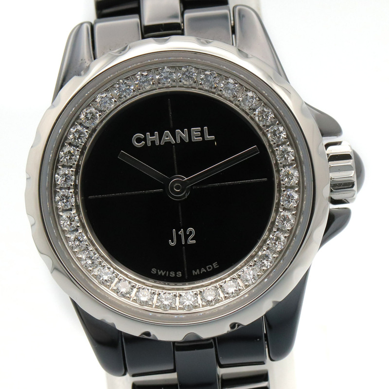 香奈兒 J12 XS 鑽石錶圈腕錶，陶瓷錶殼，鑲鑽，女士腕錶，黑色，H5235-2
