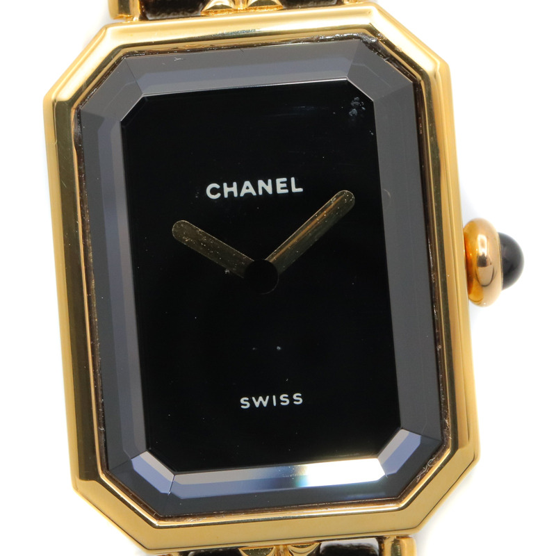 香奈兒 (Chanel) CHANEL Première M 系列腕錶，鍍金皮革錶帶，女士款，黑色，H0001-2