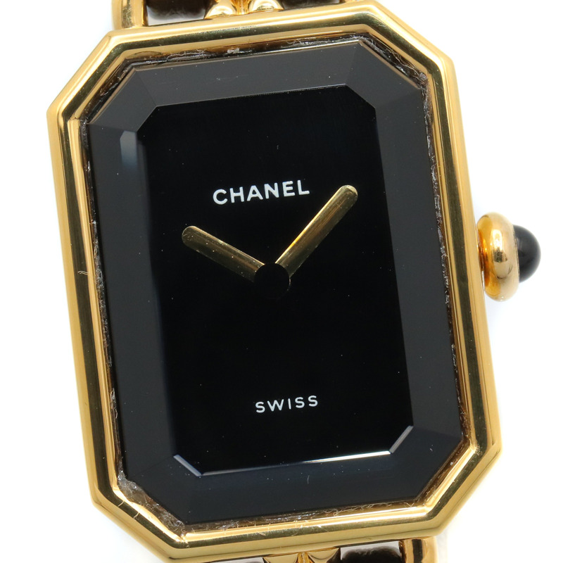 香奈兒 (Chanel) CHANEL Première S 女士腕錶，鍍金 (GP)，皮革錶帶，黑色，H0001-2
