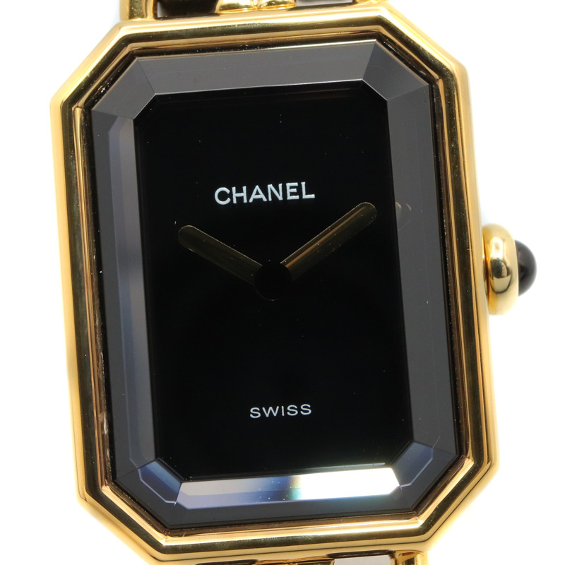 香奈兒 (Chanel) CHANEL Première M 系列腕錶，鍍金皮革錶帶，女士款，黑色，H0001-2