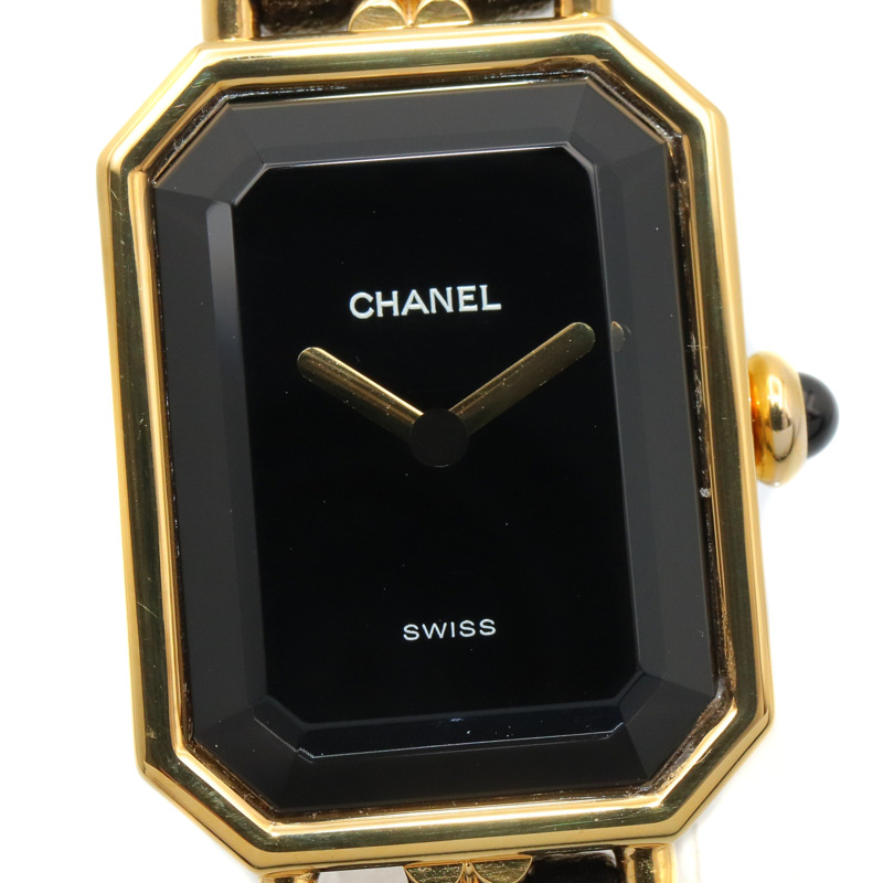 香奈兒 (Chanel) CHANEL Première M 系列腕錶，鍍金皮革錶帶，女士款，黑色，H0001-2