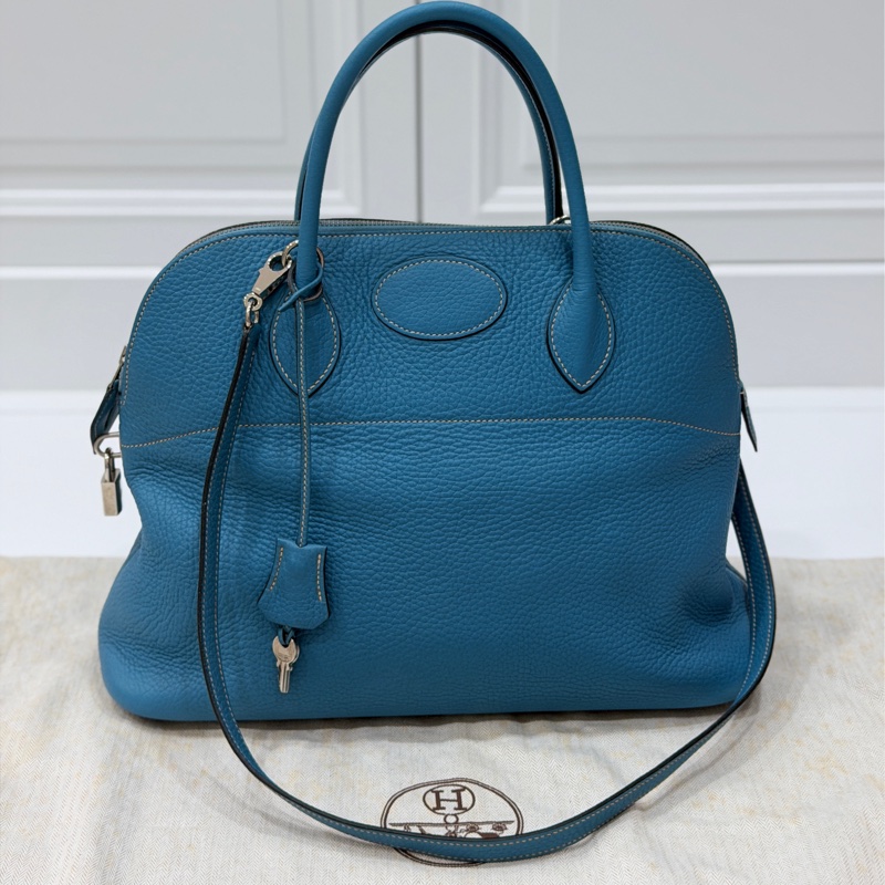 hermes 愛馬仕 bolide 35 松石藍 牛仔藍 保齡包 手提包 肩背包 側背包 斜背包-1
