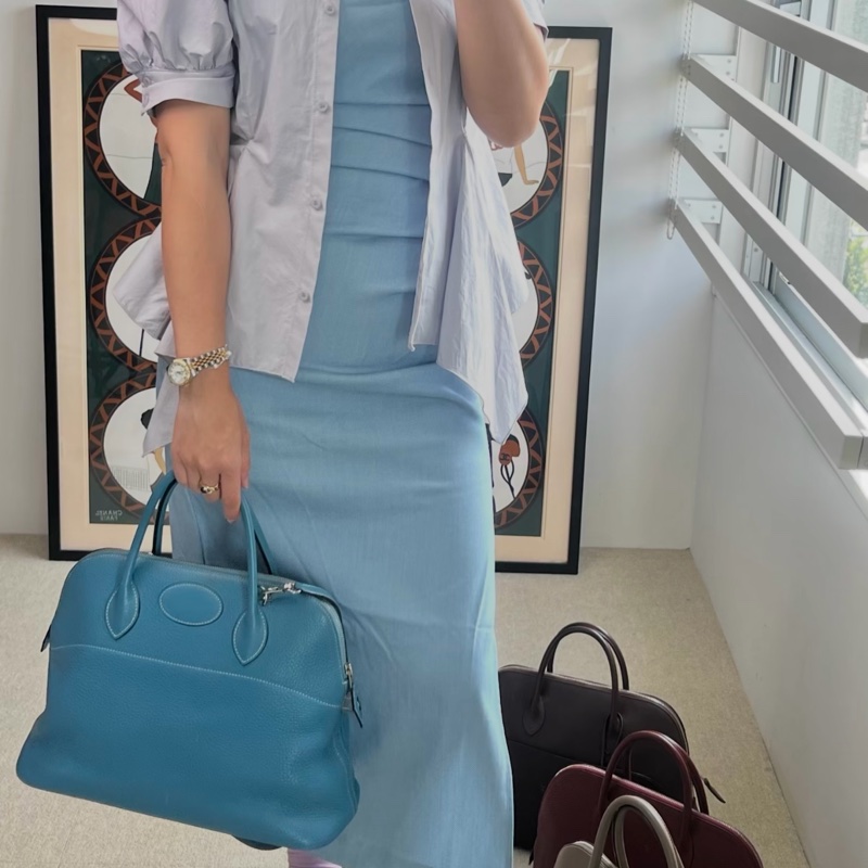 hermes 愛馬仕 bolide 35 松石藍 牛仔藍 保齡包 手提包 肩背包 側背包 斜背包-2