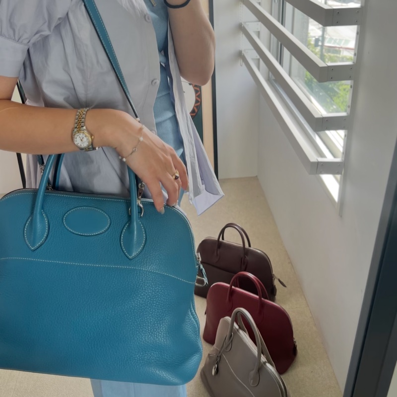 hermes 愛馬仕 bolide 35 松石藍 牛仔藍 保齡包 手提包 肩背包 側背包 斜背包-3