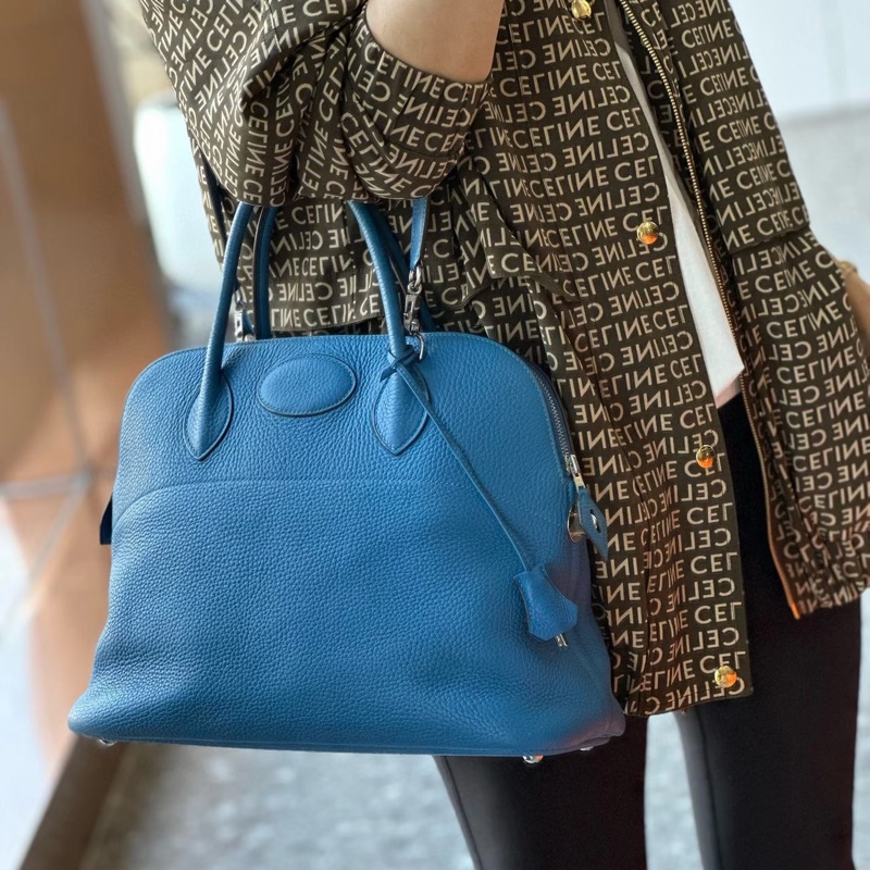 hermes 愛馬仕 bolide 35 松石藍 牛仔藍 保齡包 手提包 肩背包 側背包 斜背包-10