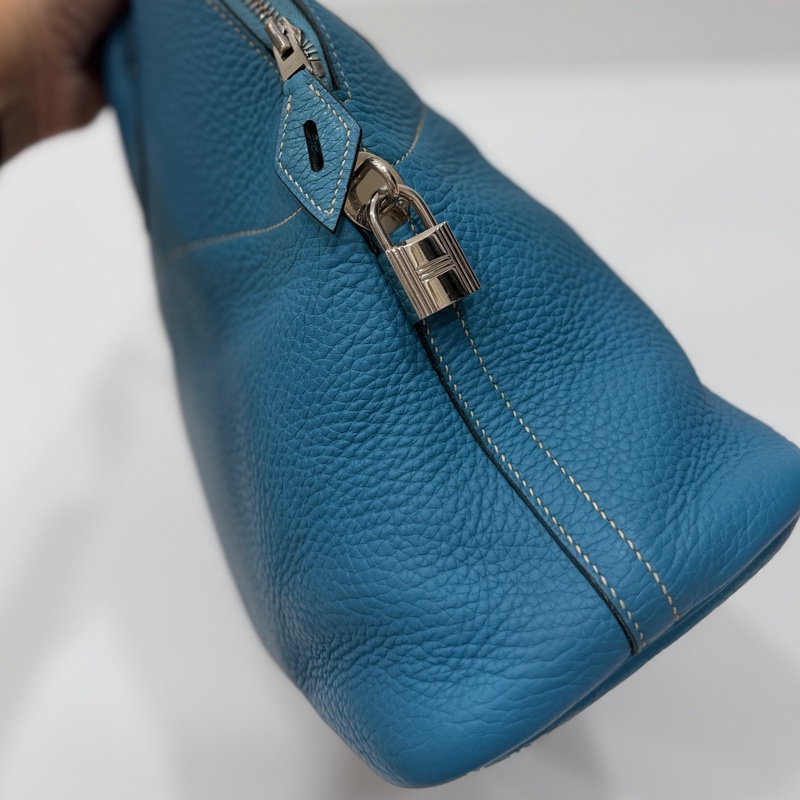 hermes 愛馬仕 bolide 35 松石藍 牛仔藍 保齡包 手提包 肩背包 側背包 斜背包-45